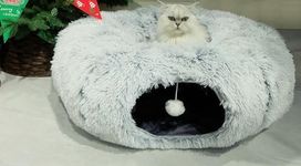 Cat Tunnel Bed for Indoor Cats, Collapsible Cat cave Tube with Toy Ball and Fluffy Washable Mat,Multifunctional Cat Toys and Peepholes for Cat Kitten Rabbit Puppy,Ferret (Greywhite)