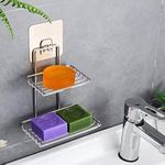 ORJILO Wall Mounted Double Layer soap Dish Holder Stainless Steel Wall Hanging Soap Storage Rack for Kitchen Bathroom-with Self Adhesive Magic Sticker (Silver)