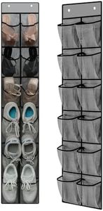 MSLOVE Narrow Over The Door Shoe Organizer, 12 Large Mesh Pockets Hanging Shoe Organizer for Closet Organizers and Storage, Grey, 2 Pack