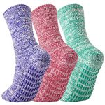 Jormatt 3 Pairs Women Grip Fuzzy Socks Non Skid Men Thick Cozy Slipper Hospital Socks with Grips,Men shoe size 6-11/Women size 5.5-11