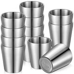 12 Pieces Stainless Steel Cups Double Wall Tumbler Glasses Stackable Glasses Metal Drinking Cups Insulated Drinking Glasses Reusable Silver Camping Mugs for Home Camping RV BBQ Office Party (5.9 Oz)