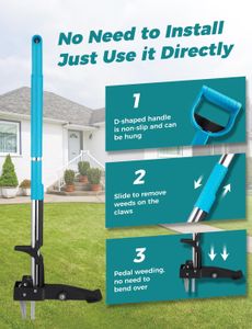 YISSVIC Stand-Up Weed Puller – Stainless Steel 4-Claw, Telescopic Root Remover, Adjustable Non-Slip Handle, Blue