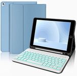 iPad 9th Generation Case with Keyboard, 10.2 inch iPad Case with Pencil Holder, Detachable Magnetic Wireless Bluetooth Keyboard with 7 Colors Backlight for iPad 9th/8th/7th Gen 2021/2020/2019 – Blue