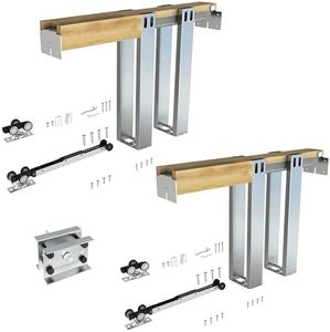 JUBEST 2 Set Pocket Door Frame Kits with 220LBS Two-Way Soft Close Mechanism, Easy to Install Pocket Door Kit, for Double Door 48" to 72"x80", Durable Hidden Door Kit, Smoothly and Quietly