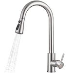 TNOMS Brushed Nickel Pull Out Kitchen Faucets, Single Lever 3 Function Nozzle Stainless Steel Kitchen Sink Faucet Single hole without Deck Plate