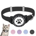 Airtag Cat Collar, Stretchy Kitten Collar with Apple Air Tag Holder, Lightweight and Comfortable, Ultra Elastic GPS Cat Collars for Cats Kittens and Puppies[Black]