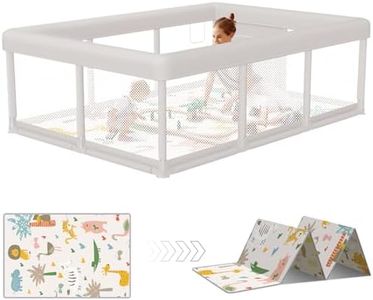 Hiaksedt Baby Playpen 74x50 in PlayPen for Babies and Toddlers, Large Play Yards for Indoor & Outdoor with Zipper Gates, Breathable Mesh with Mat