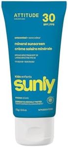 ATTITUDE Mineral Sunscreen for Kids, SPF 30, EWG Verified, Broad Spectrum UVA/UVB Protection with Zinc Oxide, Dermatologically Tested, Vegan, Unscented, 75 grams