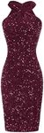 GRACE KARIN Women Sequin Dress Formal Prom Homecoming Dress Dark Red for Christmas Velvet Sequin M