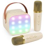 IROO Mini Karaoke Machine for Kids Adults, Portable Bluetooth Speaker with 2 Handheld Wireless Microphones with Party Lights, Birthday Gifts for Girls Boys Age 4-12 Kids Toy Games (Off White)