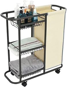 Lucalda Organizador de lavandería, organizador de baño, cesta de almacenamiento de lavandería gris con ruedas giratorias resistentes, estantes de almacenamiento de 3 niveles con 1 bolsa para ropa