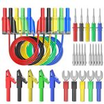 Goupchn 5PCS Banana Plug Silicone Test Leads Kit 4mm Fully Insulated Safety Shrouded Stackable Banana Plug with Alligator Crocodile Clips Test Fork Back Probe Pins for Multimeter