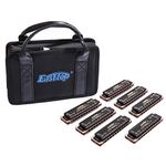 Harmonica Set 7 key blues harp 008K Professional Diatonic Harmonicas 10 Holes 20 Tones Harmonica for Professional Player,Beginner,Students,Children with Black Gift Bag (Black-7keys)