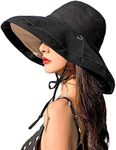 Women's Sun Hat Packable Reversible Bucket Hat UV Sun Protection Wide Brim Summer Beach Cap (Black)