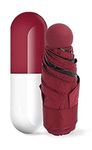 VADLO UV Protection Mini Tablet Umbrella | Capsule Umbrella For Rain Windproof & Sun Protection Features, 4 Folding Compact Capsule Case (Maroon)