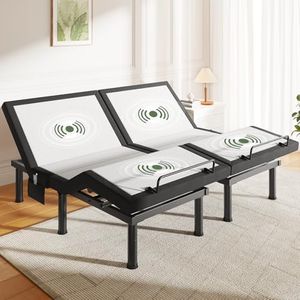 DOMIA Split King Adjustable Bed Frame with Massage, Electric Bed Base with Head & Foot Incline, USB Ports, LED Nightlight, Sync Control, Side Pocket, Wireless Remote, 3 Height Options, Easy Assembly