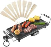 VonShef Large Teppanyaki Grill - 2000W Electric, Multipurpose, Easy Clean BBQ Table Top Grill with Adjustable Temperature Control, Oil Drip Tray & 8 Spatulas- for Meat, Vegetables & Fish - 43x23x10cm