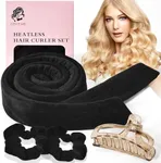 4pcs Heatless Blowout Hair Curlers for Long Hair,Jumbo Flexi Rods Soft Overnight Hair Rollers (Black, Medium)