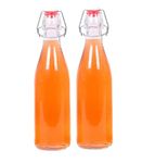 YANCI® 500 Ml Glass Bottles with Swing Top, Clear Airtight Glass Preserve Bottle with Stopper, Home Brew Beer Bottles for Brewing, Beer, Oil, Vinegar, Water, Juice, Beverages, Round, Pack of 2