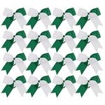 Cheer Bows 6 Inch 2 Color Ponytail Holder Hair Tie 16 Pcs Hair Bow Cheerleader Bows Hair Tie (White/Forest Green)