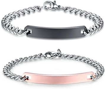 NEHZUS Couple Bracelet with Engrave - Personalized Stainless Steel Bracelet - Custom Engraving for Men and Women - Relationship Matching Couple Jewelry Gift For Her and Him (Black & Rose gold)