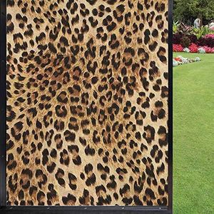 Leopard Print Frosted Window Film Static Cling Film,Skin Pattern of a Wild Safari Animal Powerful Panthera Big Cat Kitchen Art Privacy Window Film Static Cling,Pale Brown Black 24 x 36