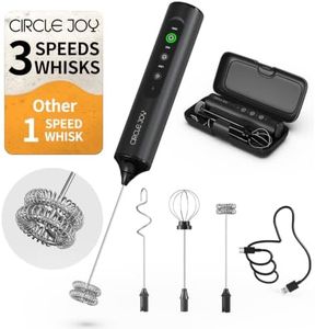 CIRCLE JOY Rechargeable Handheld Milk Frother Wand with 3 Variable Speeds, 3 Whisks and Storage Box, Electric Drink Mixer for Latte, Cappuccino, Hot Chocolate, Eggs and Protein Powder, Black