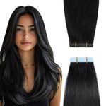 YILITE Invisible Tape in Hair Extensions Remy Human Hair Jet Black 20 inch 20pcs 50g/pack Higher Quality Soft and Full Straight Seamless Skin Weft(20 inch #1 Jet Black)