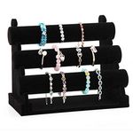 PowerKing 3 Tiers Black Velvet Jewelry Organizer Stand, Detachable Bracelet Display Stand and Holder, Jewelry Display Organizer for Bracelet Watch