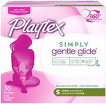 Playtex Simply Gentle Glide Fragrance Free Tampons, Super Absorbency, Pack of 36