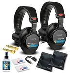 Sony MDR-7506 Headphones Professional Large Diaphragm Headphone (2 Pack) Bundle with Headphone Cleaning Solution + More