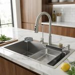 HAPPY HOMES 304 Stainless Steel Kitchen Sink with Integrated Waterfall and Pull-down Faucet Set (30x18x9 inch- Nano Coating), [PRO]