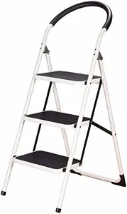 LivingSURE 3 Step Ladder Stool Combo with Handgrip, Anti-Slip Folding Step Stool, Extra Wide Pedal Step Sturdy Household Ladder, Comfortable Backrest – Supports Up to 300 Pounds, Measures 14 3/4" W x