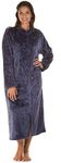 Ladies Luxury Soft Feel Embossed Zip Front Long Gown Robe Wrap Small to Plus Sizes UK 10-24 (14-16, Navy)