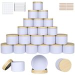 CONNOO 24 Pack Candle Tins - 12pcs 8 OZ & 12pcs 4 OZ Premium Matte White Bulk Empty Candle Containers with Wick Kit and Wood Grain Lids, Candle Jars for Candle Making, Storage, and Gift