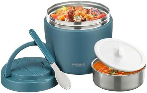 wiwens Thermo Food Jar for Hot Food Adults 32OZ Soup Thermo Lunch Containers Wide Mouth Vacuum Insulated Stainless Steel Leakproof Bento Box with Spoon (lake blue)