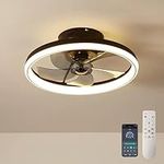 LMiSQ Reversible Ceiling Fans with Lights and Remote 49CM 48W Modern Low Profile Ceiling Fan Light Timing 6 Speeds 3-Color Dimmable Flush Mount Ceiling Fans with Lamps Smart App Control Ceiling Fans