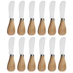 UgyDuky 12 Pieces Cheese Spreader Knife Blade Stainless Steel Multipurpose Butter Spreader Knives with Wood Handle Condiment Knives for Cream Cheese Cake Home Kitchen