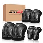 SKT HP Protective Gear for Adults, Knee Pads Elbow Pads Wrist Guards for Inline Skating Biking Skateboarding (Black)