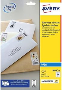 Avery Étiquettes Adresse Autocollantes Blanches 240 Timbres Personnalisables 63,5 x 33,9 mm Impression Jet d'Encre