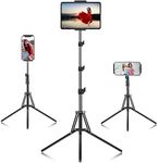 iPad Tripod Stand, with 65 inch Height Adjustable iPad Stand Holder & iPad Floor Stand with 360° Rotating iPad Tripod Mount for iPad Pro, iPhone, Kindle, and All 4.5-12.9 Inch-Screen Tablets