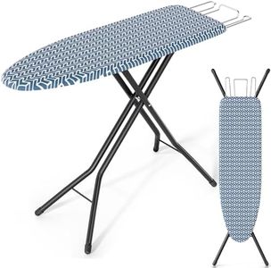 KINGBOARD Foldable Ironing Board Full Size, Iron and Ironing Board Set Standard Size, Iron Boards with Ironrest & Adjustable Height,Heavy Duty Iron Table Stand with Metal Legs &Thick Cover,43x13 Blue