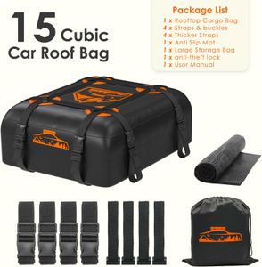 Rymopuey Waterproof Car Roof Bag, 15 Cubic Ft – No Rack Needed, Orange