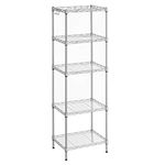 SONGMICS Kitchen Shelf, 5 Tier Thin Storage Shelf, 8 Hooks, Bathroom Cabinet, Plastic Board, Height-Adjustable, Metal, for Kitchen, Silver LGR115E01