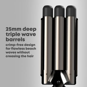 REVAMP Deep Beach Waver – Triple Barrel Ceramic Hair Curler for Waves