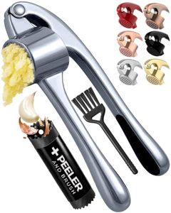Zulay Kitchen Large Premium Garlic Press Set - Bigger Bowl for Bigger Garlic - Rust Proof & Dishwasher Safe Garlic Mincer Tool - Easy-Squeeze, Easy-Clean Silicone Garlic Peeler & Brush (Slate)