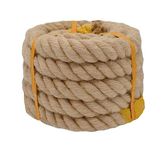 Roopeem 1.5inch x 20Ft Jute Rope Twisted 1-1/2" Hemp Rope for Crafts, Climbing, Anchor, Hammock, Nautical, Cat Scratching Post, Tug of War, Decorate 38mmx6M