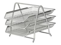 OSCO Silver Wiremesh Three Tier Letter Tray | Document Storage | A4 Filing | Paper Organiser | Office Desk File Sorter | Easy Assembly | H26.5 x W27.8 x D35.5 cm |