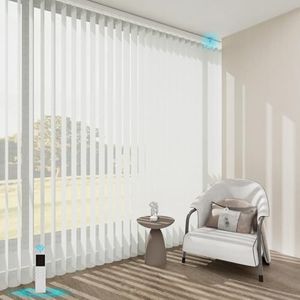 Blindify Motorized Sheer Vertical Blinds with Remote, Light Filtering Vertical Blind Sliding Door Blinds Remote Control Blinds for Sliding Glass Door Customize, Texture Off-White