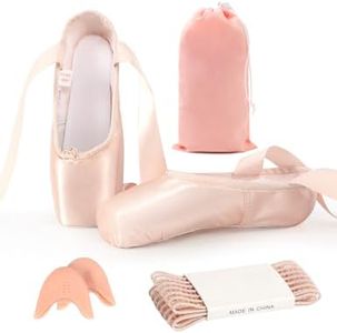 Dayrose Ballet Pointe Shoes, Pink Ballet Pointe Shoes for Girls and Women with Ballet Toe Pads/Elastic Band, Pink, 10